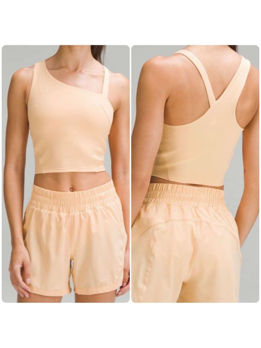 Lululemon Everlux Asymmetrical Tennis Cropped Shelf Bra Tank Top Summer Glow 6 M